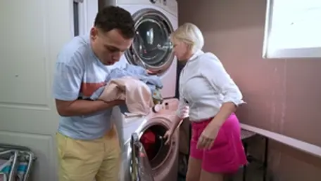 Blonde MILF gets deepthroated by step son